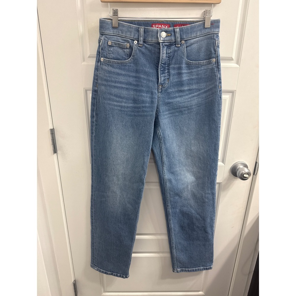Spanx Womens Ankle Straight Leg Jeans Medium Wash Blue Denim High Rise Size S